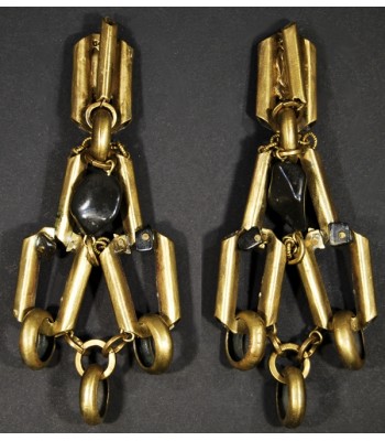 Boucles d'oreilles fantaisie dorées uniques avec des perles en Onyx