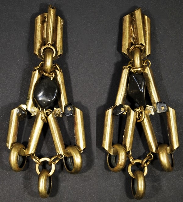 Boucles d'oreilles fantaisie dorées uniques avec des perles en Onyx
